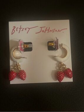 Betsey Johnson Strawberry Dangle Hoop Earrings